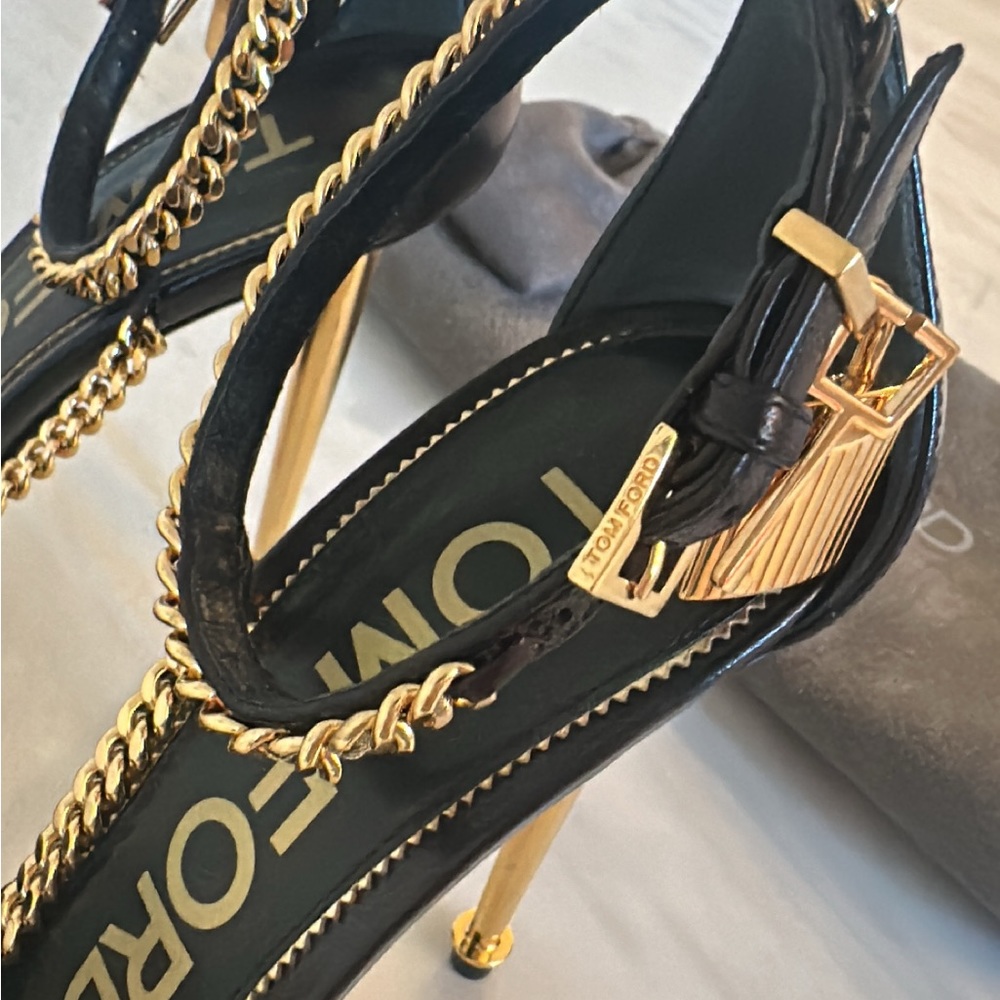 Tom Ford Black and Gold Chain Heels - Picture 6 of 16